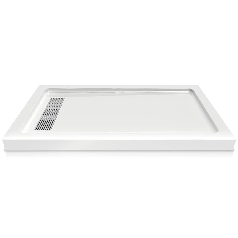 60"x36" Acrylic Shower Base with Stainless Steel Drain, Left/Right Drain Options, White - ibathshowers