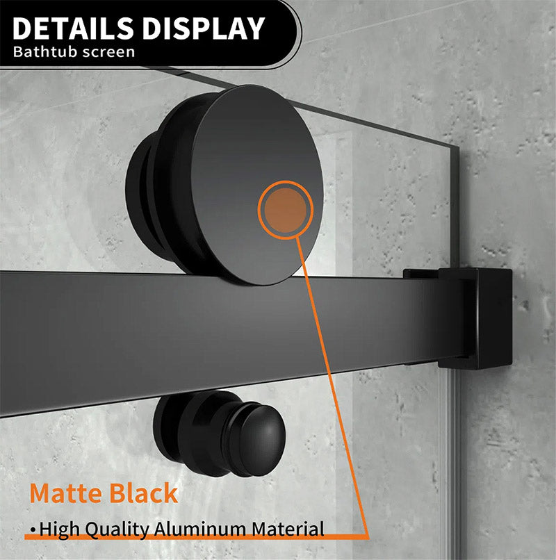iBath Sliding Frameless Tub Door, 55"–59" W x 60" H, 5/16" Tempered Glass, Matte Black, TE-1-5960-MB-40-W