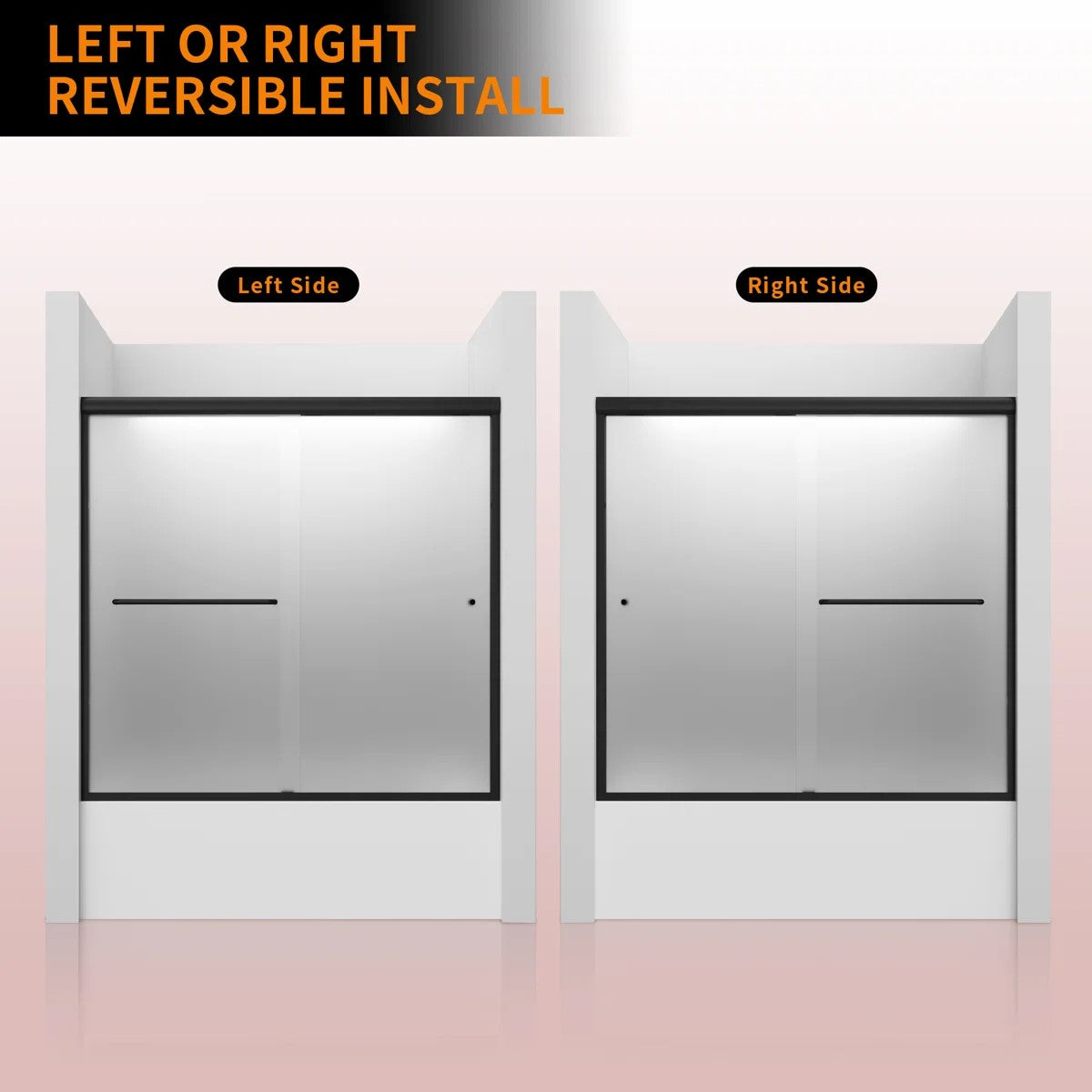 55" to 59" W x 56" H Matte Black Double Sliding Semi-Frameless Tub Door with Frosted Glass HX5956MB-F-W