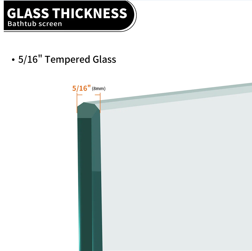 iBath Sliding Frameless Tub Door, 55"–59" W x 60" H, 5/16" Tempered Glass, Matte Black, TE-1-5960-MB-40-W