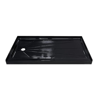 iBath 60" x 32" Left Drain Shower Base, Single Threshold Black Shower Pan with Slip-Resistant Surface, Durable Acrylic, Easy Alcove Installation. cUPC Certified.