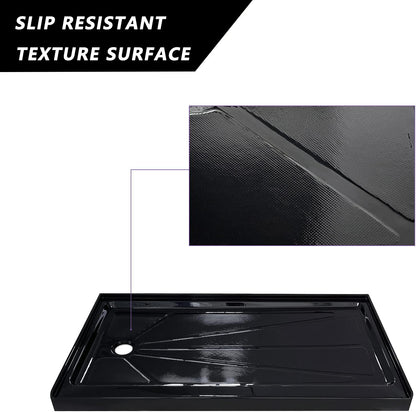 iBath 60" x 32" Left Drain Shower Base, Single Threshold Black Shower Pan with Slip-Resistant Surface, Durable Acrylic, Easy Alcove Installation. cUPC Certified.
