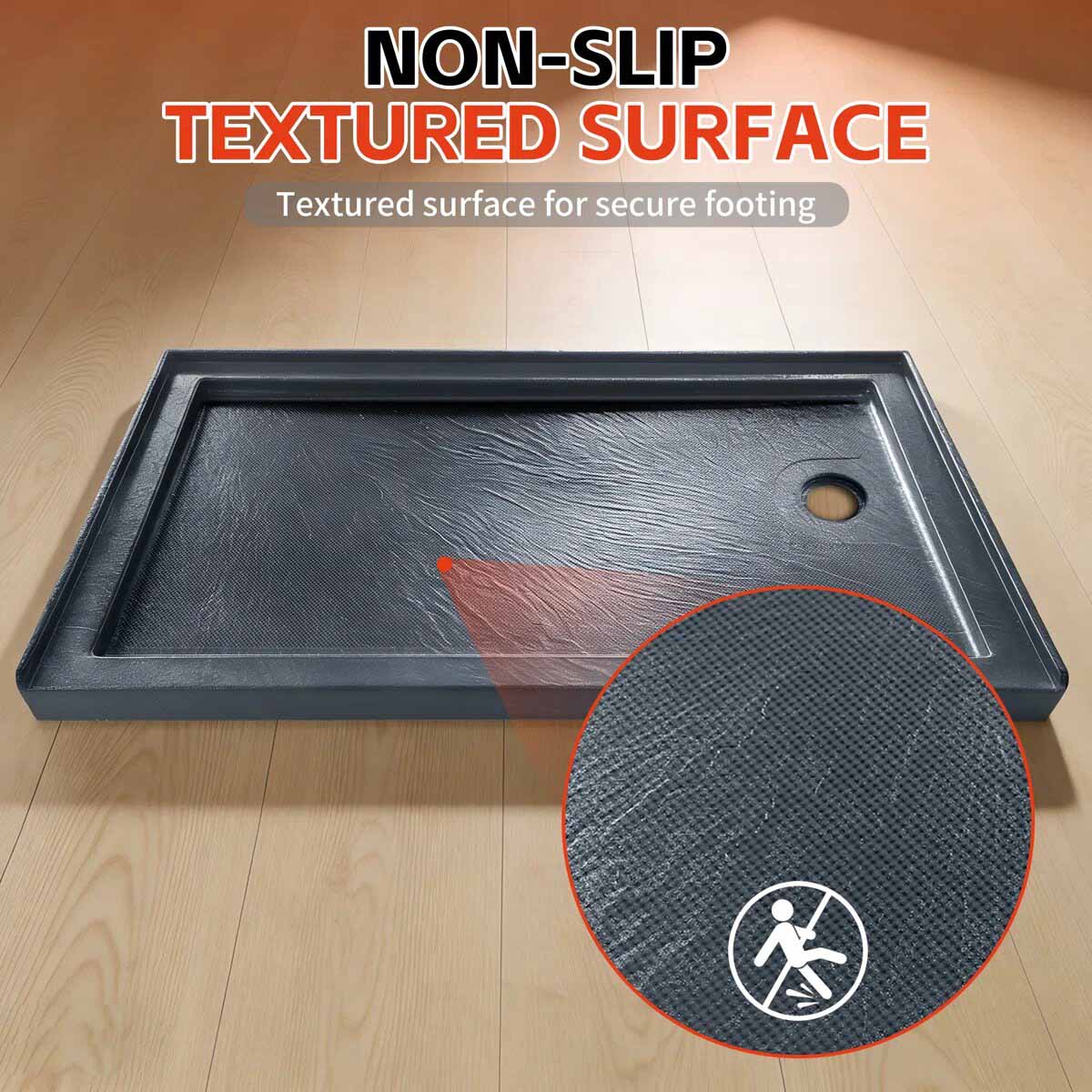 60" x 30" Alcove Shower Base with Right Drain, Low Profile Single Threshold, Integrated Flange – ABC6030R-1HG-W