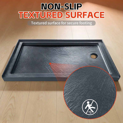 60" x 30" Alcove Shower Base with Right Drain, Low Profile Single Threshold, Integrated Flange – ABC6030R-1HG-W