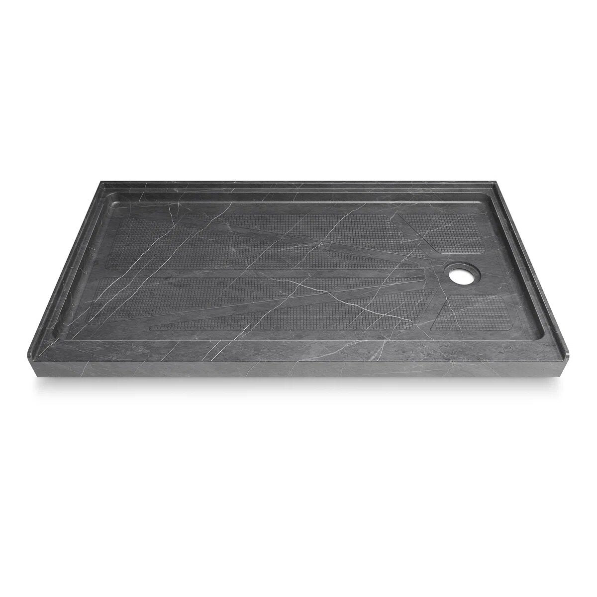 iBath 60" x 30" Alcove Shower Base with Right Drain, Low Profile Single Threshold, Integrated Flange – ABC6030R/1-MG-W