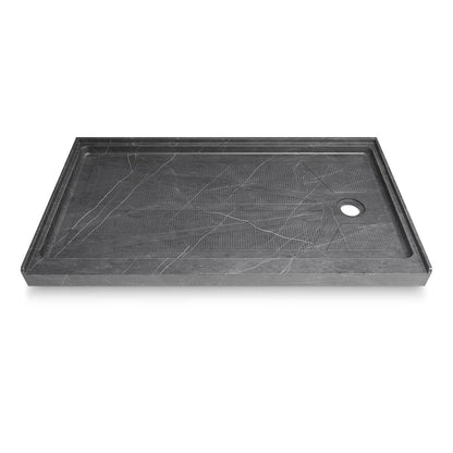 iBath 60" x 30" Alcove Shower Base with Right Drain, Low Profile Single Threshold, Integrated Flange – ABC6030R/1-MG-W