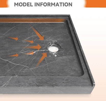 iBath 60" x 30" Alcove Shower Base with Right Drain, Low Profile Single Threshold, Integrated Flange – ABC6030R/1-MG-W