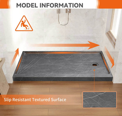 iBath 60" x 30" Alcove Shower Base with Right Drain, Low Profile Single Threshold, Integrated Flange – ABC6030R/1-MG-W