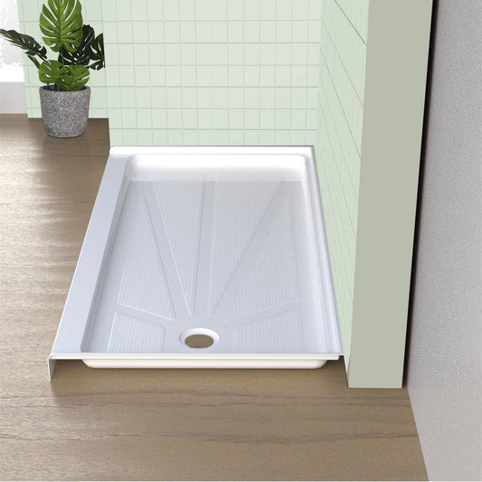 iBath 60" x 36" Rectangular Shower Base, Slip-Resistant Alcove Pan with Right Drain – ABC6036R/1-W