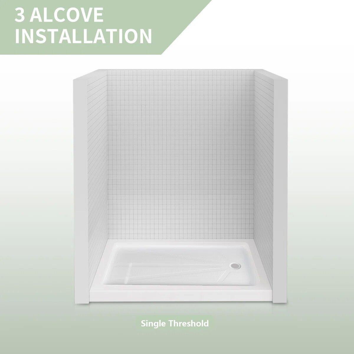 iBath 60" x 36" Rectangular Shower Base, Slip-Resistant Alcove Pan with Right Drain – ABC6036R/1-W