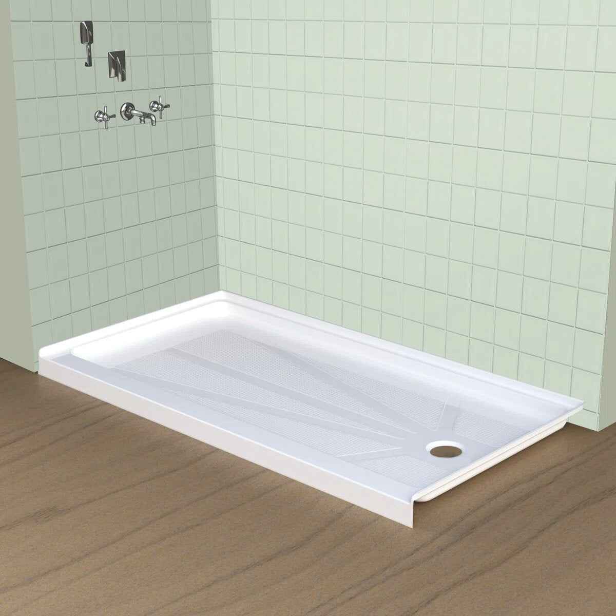 iBath 60" x 36" Rectangular Shower Base, Slip-Resistant Alcove Pan with Right Drain – ABC6036R/1-W