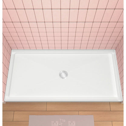 iBath 72" x 36" Alcove Shower Base with Center Drain, Triple Threshold, Slip-Resistant Acrylic, 3-Sided Integrated Flange – ABC7236C/1-W