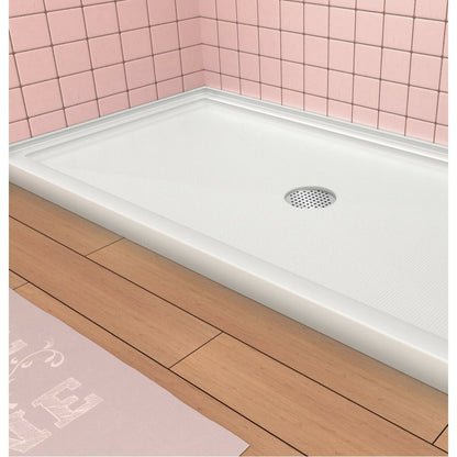 iBath 72" x 36" Alcove Shower Base with Center Drain, Triple Threshold, Slip-Resistant Acrylic, 3-Sided Integrated Flange – ABC7236C/1-W