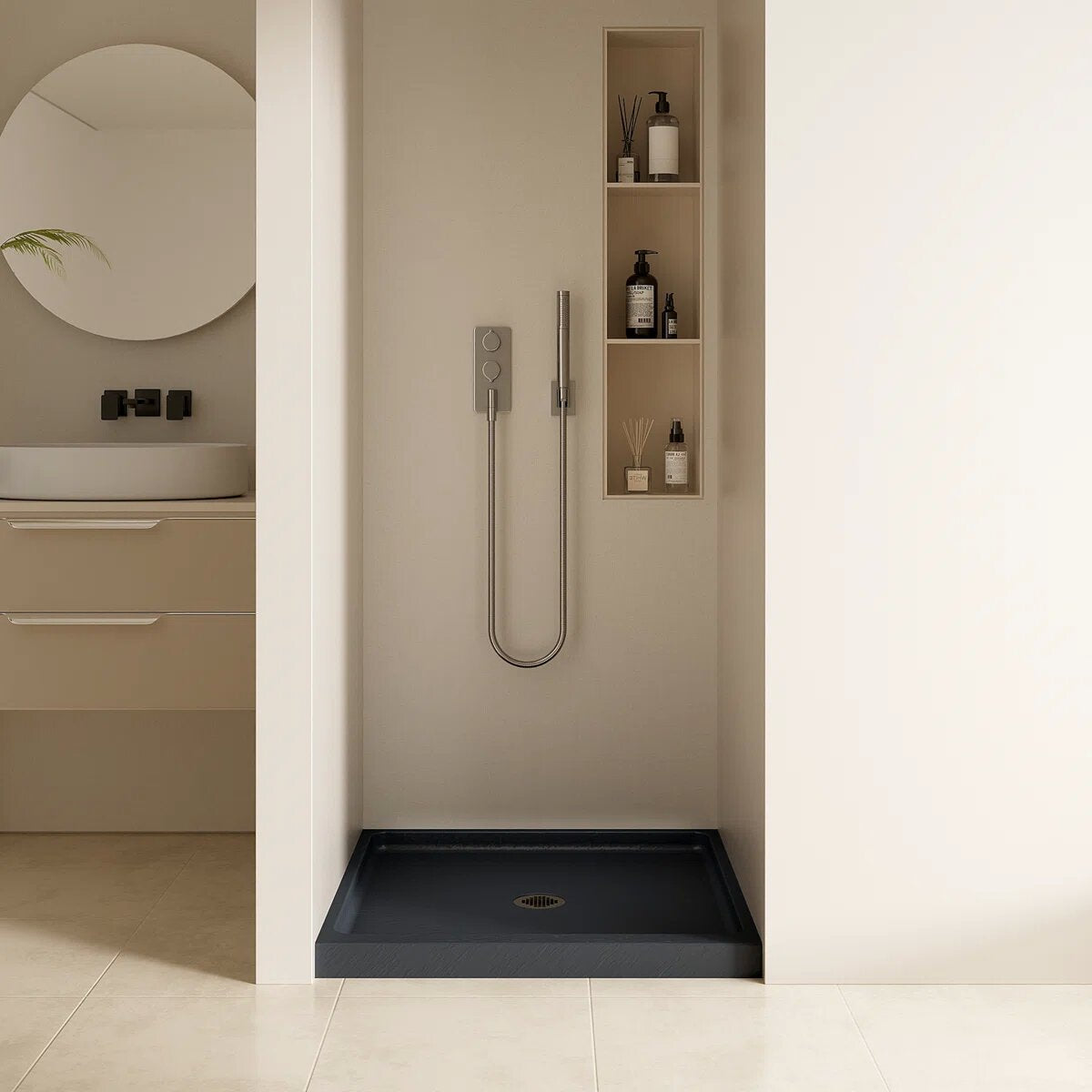 iBath 36" x 36" Shower Base, Center Drain, Low Profile Alcove Pan, Slip-Resistant, Slate Gray – ABCS3636C/1G-W