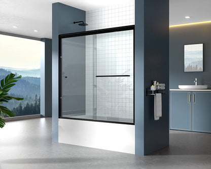 iBath Semi-Frameless Single Sliding Tub Door, 56–60" W x 56" H, Matte Black