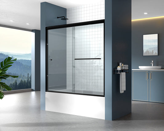 iBath Semi-Frameless Single Sliding Tub Door, 56–60" W x 56" H, Matte Black