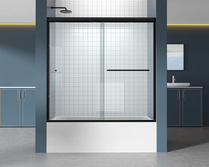 iBath Semi-Frameless Single Sliding Tub Door, 56–60" W x 56" H, Matte Black
