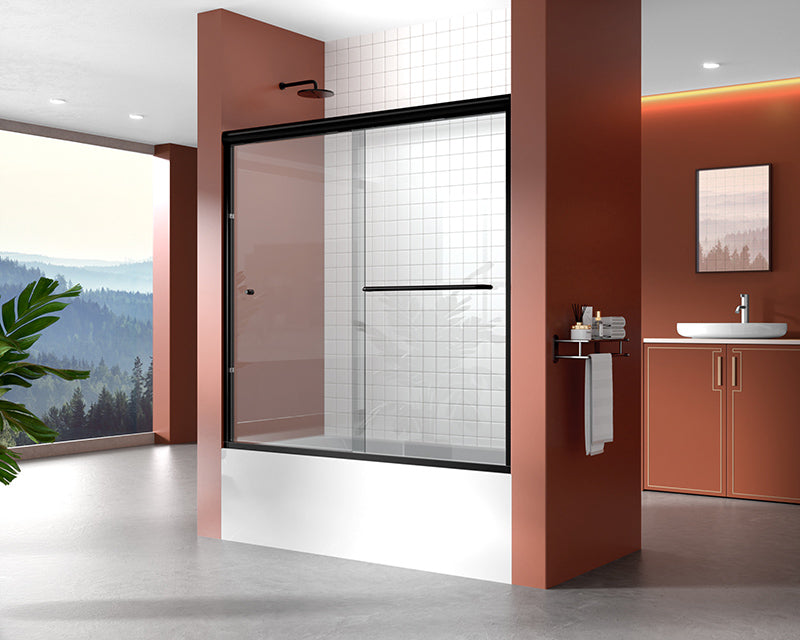 iBath Semi-Frameless Single Sliding Tub Door, 56–60" W x 56" H, Matte Black