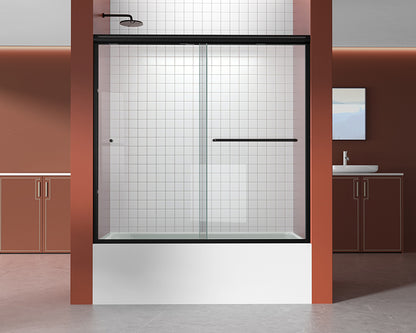 iBath Semi-Frameless Single Sliding Tub Door, 56–60" W x 56" H, Matte Black