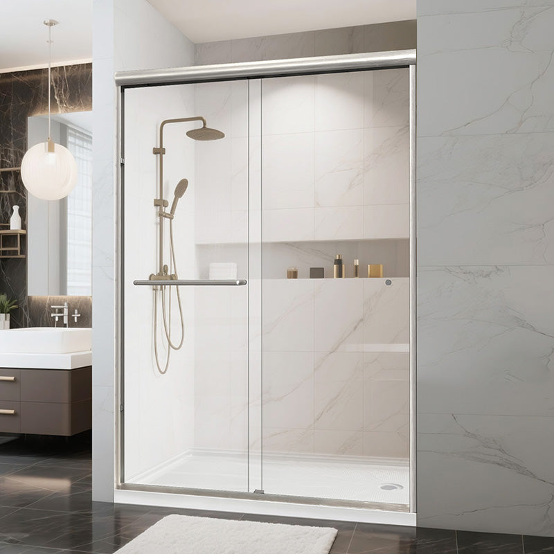Pivot Shower Door, 44-48“ W x 72” H, 1/4" (6mm) Tempered Glass, with Shattered-Proof Flim and Easy Clean Coating.Brushed Nickel Shower Glass Door