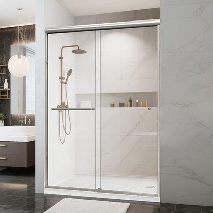 Pivot Shower Door, 44-48“ W x 72” H, 1/4" (6mm) Tempered Glass, with Shattered-Proof Flim and Easy Clean Coating.Brushed Nickel Shower Glass Door