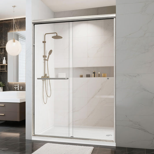 Pivot Shower Door, 44-48“ W x 72” H, 1/4" (6mm) Tempered Glass, with Shattered-Proof Flim and Easy Clean Coating.Brushed Nickel Shower Glass Door