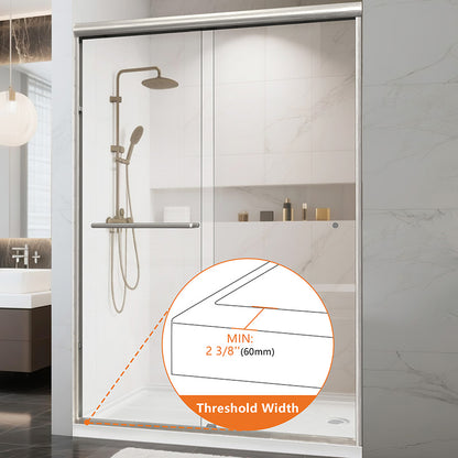 Pivot Shower Door, 44-48“ W x 72” H, 1/4" (6mm) Tempered Glass, with Shattered-Proof Flim and Easy Clean Coating.Brushed Nickel Shower Glass Door