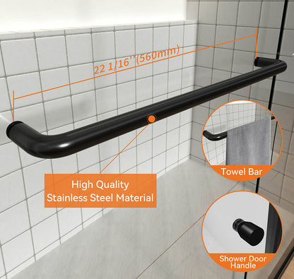 44-48 in W x 72 in H Aluminium Framed Shower Door Matte Black Hinged Door