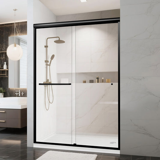 44-48 in W x 72 in H Aluminium Framed Shower Door Matte Black Hinged Door