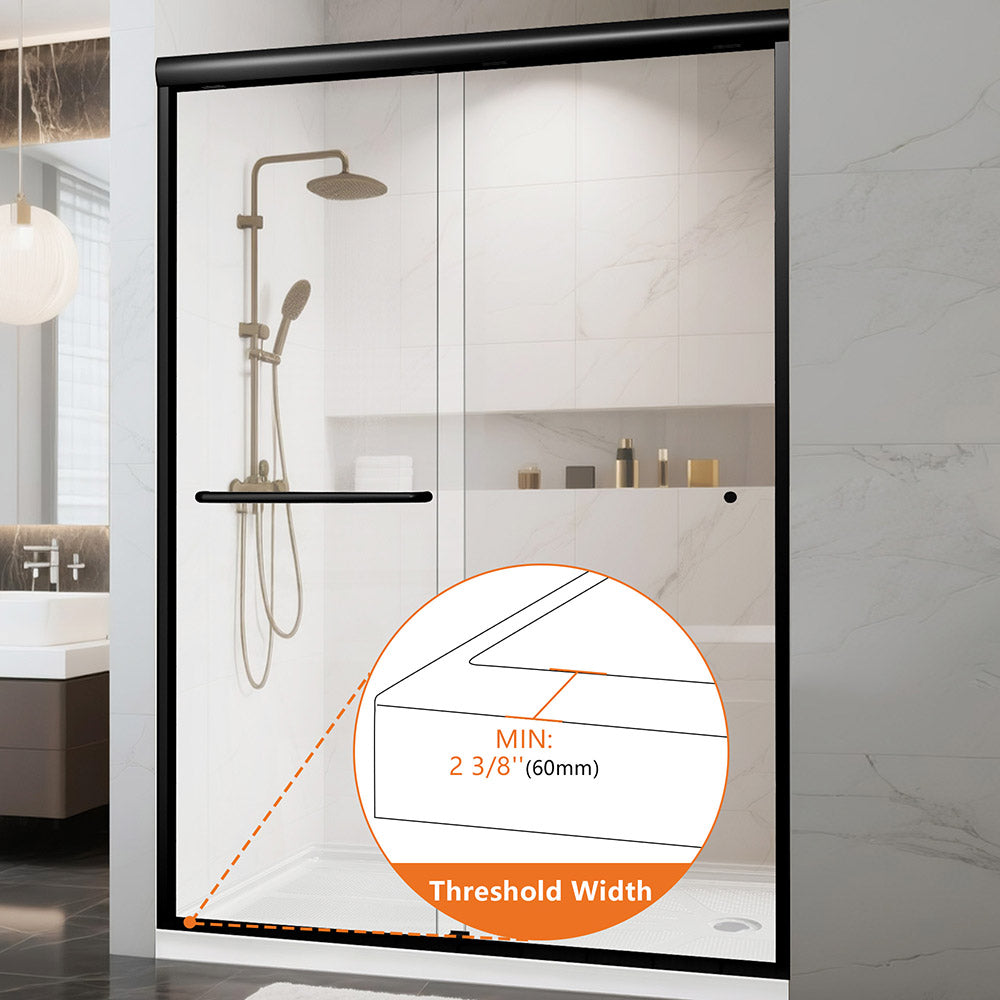 44-48 in W x 72 in H Aluminium Framed Shower Door Matte Black Hinged Door