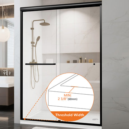 44-48 in W x 72 in H Aluminium Framed Shower Door Matte Black Hinged Door
