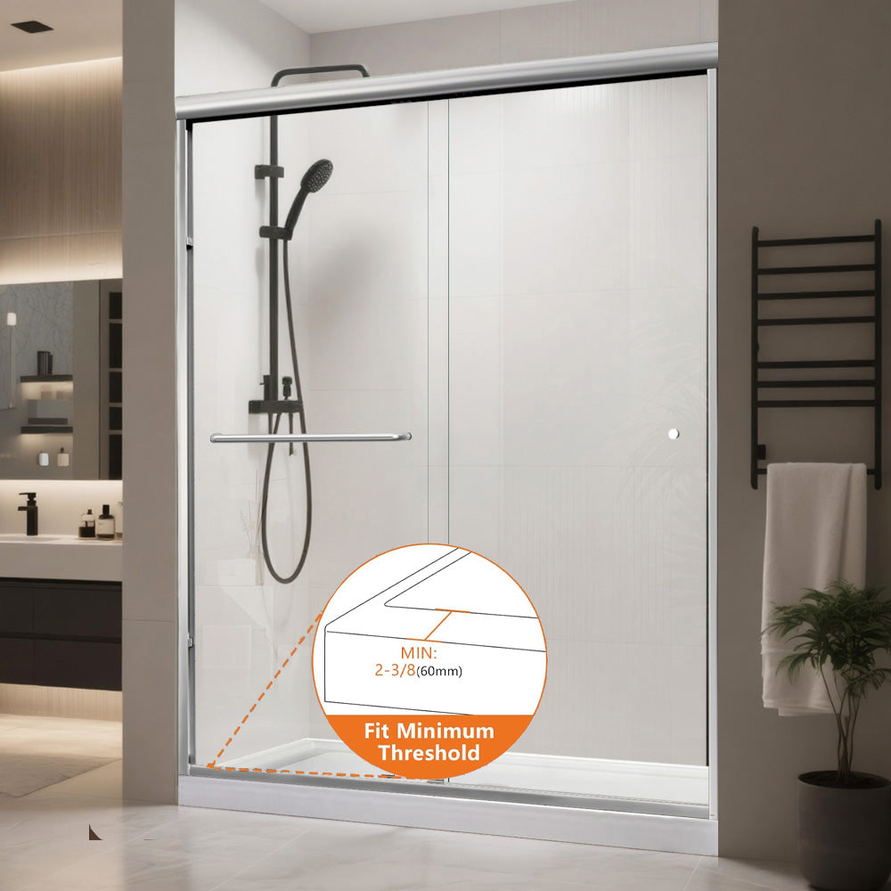 iBath Double Bypass Shower Door, 56–60" W x 72" H, Semi-Frameless