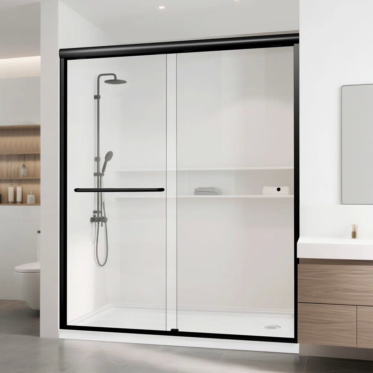 iBath Double Sliding Shower Door, 56"-60" W x 72" H, Matte Black