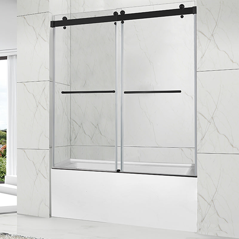 iBath Frameless Sliding Bathtub Door, 56–60'' W x 60'' H, Matte Black Finish