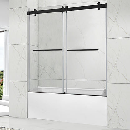 iBath Frameless Sliding Bathtub Door, 56–60'' W x 60'' H, Matte Black Finish