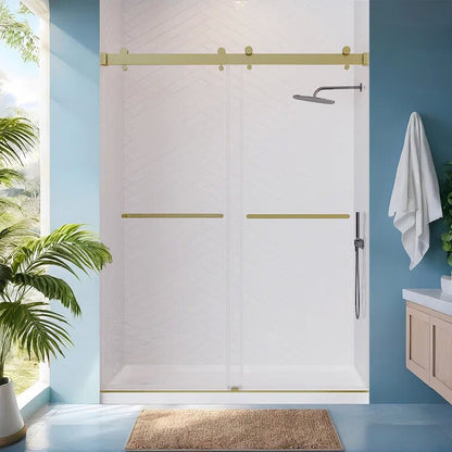 iBath Frameless Double Sliding Shower Door, 50–54'' W x 76'' H, Brushed Gold