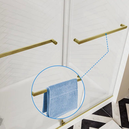 iBath Frameless Double Sliding Shower Door, 50–54'' W x 76'' H, Brushed Gold