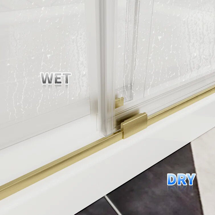 iBath Frameless Double Sliding Shower Door, 50–54'' W x 76'' H, Brushed Gold