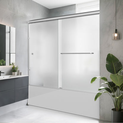 iBath Semi-Frameless Sliding Bathtub Door, 56–60" W x 56" H, Frosted Tempered Glass
