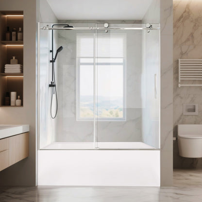 iBath Frameless Bathtub Door, 57 1/2"–60" W x 60" H, Chrome Finish