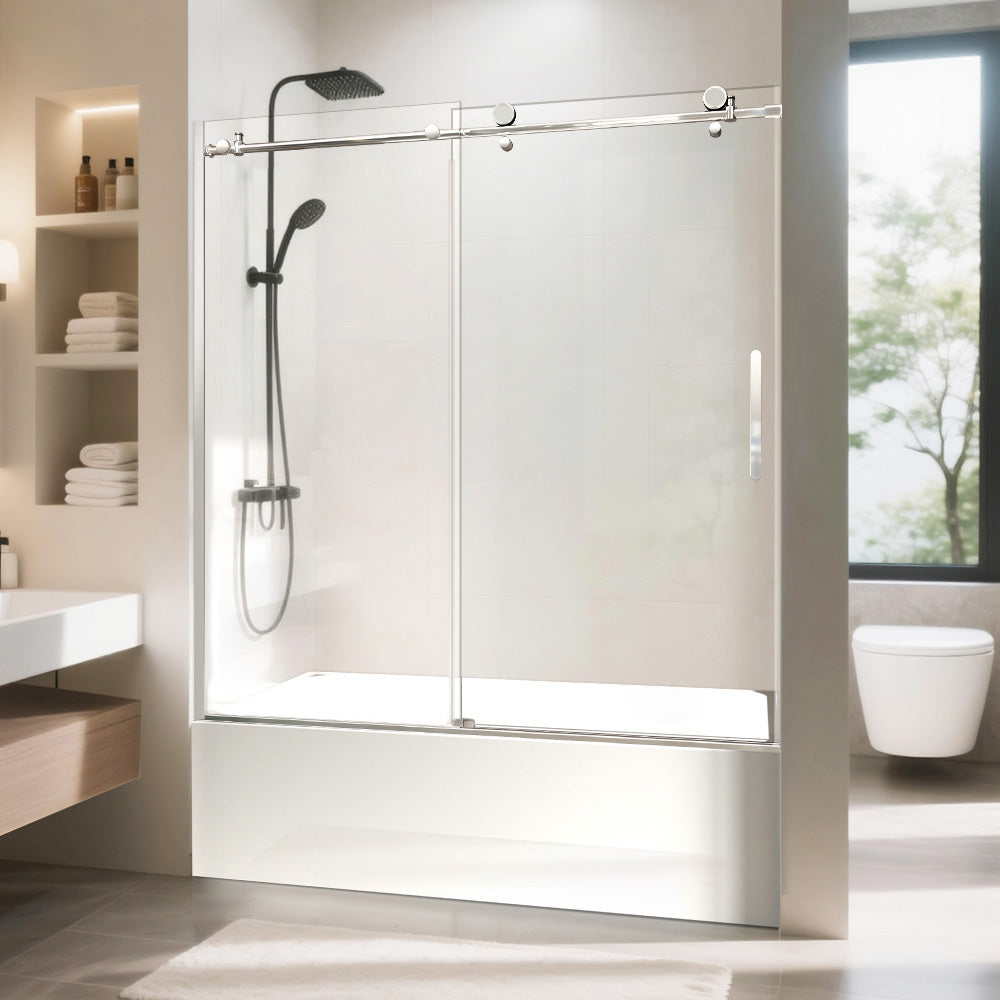 iBath Frameless Bathtub Door, 57 1/2"–60" W x 60" H, Chrome Finish