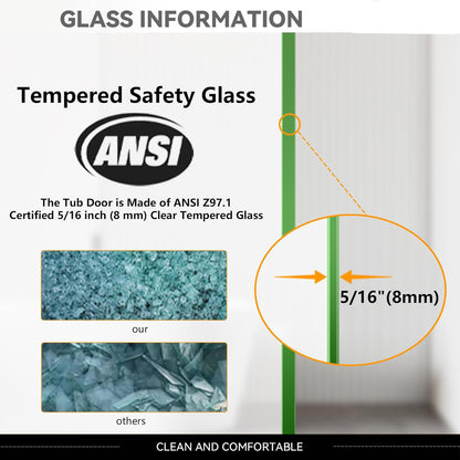 iBath Frameless Bathtub Door, 57 1/2"–60" W x 60" H, Chrome Finish