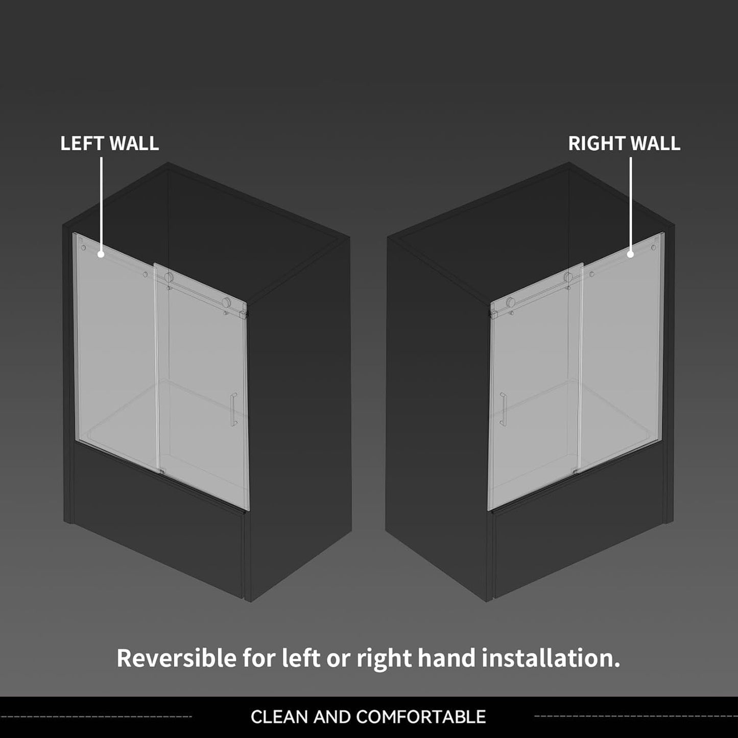 iBath Frameless Bathtub Door, 57 1/2"–60" W x 60" H, Chrome Finish