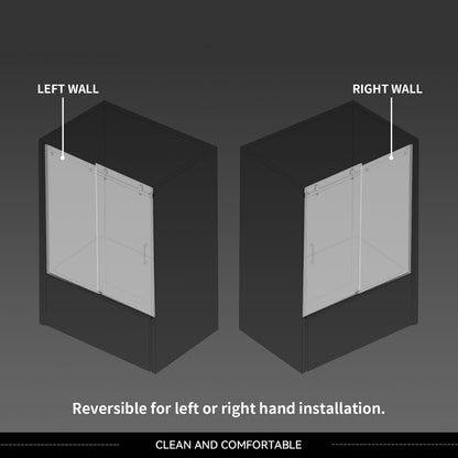 iBath Frameless Bathtub Door, 57 1/2"–60" W x 60" H, Chrome Finish
