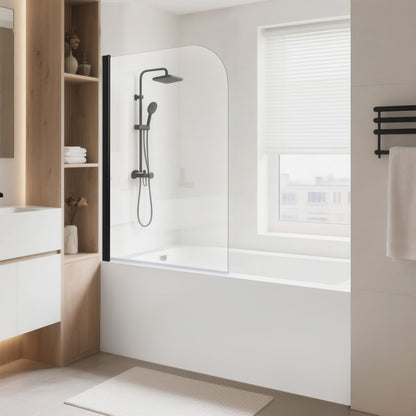 iBath 35" W x 55" H Bi-Folding Frameless Bathtub Shower Door – Matte Black