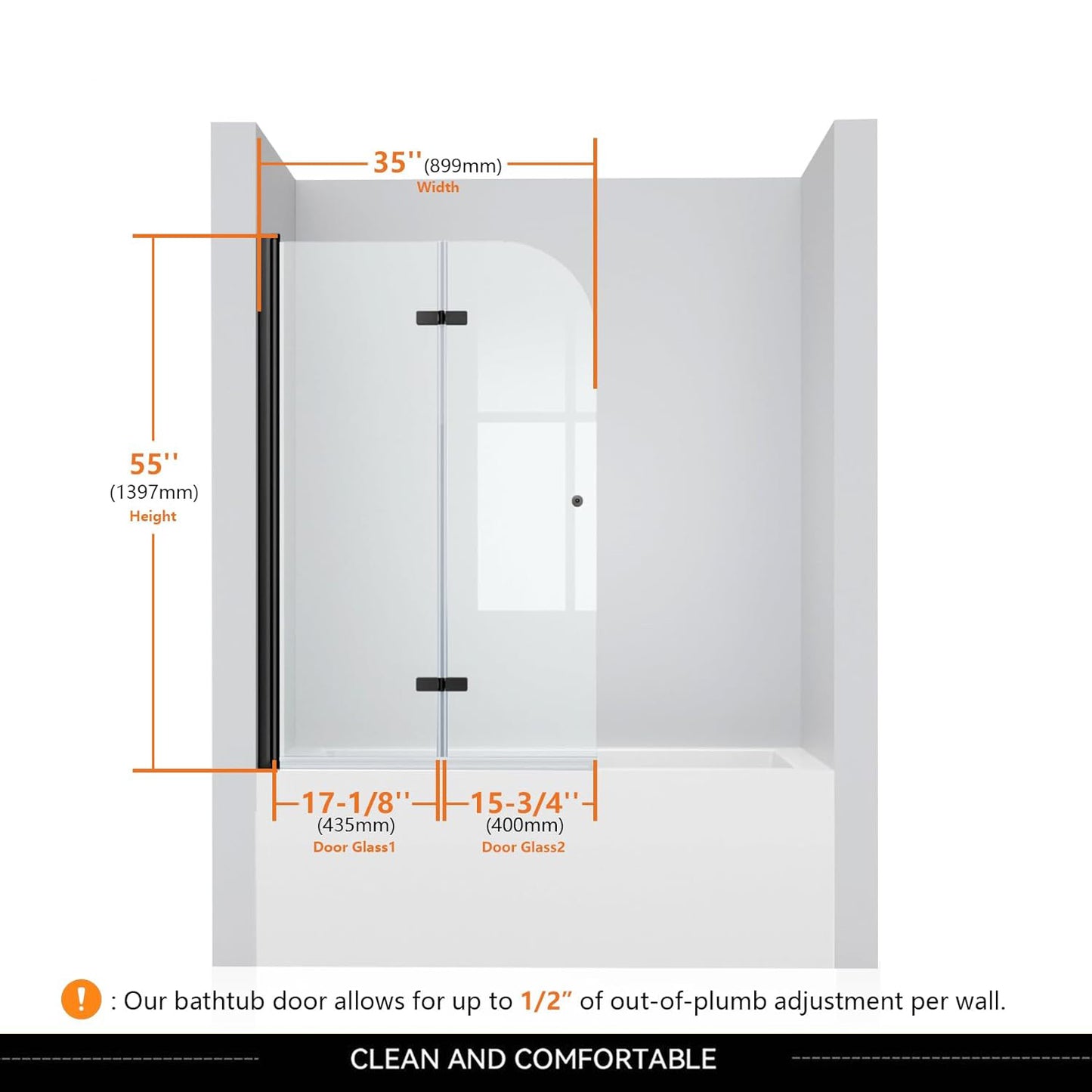 iBath 35" W x 55" H Bathtub Shower Door