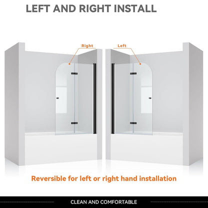 iBath 35" W x 55" H Bi-Folding Frameless Bathtub Shower Door – Matte Black