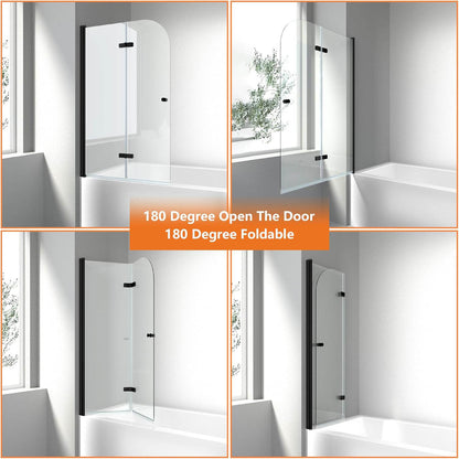 iBath 35" W x 55" H Bi-Folding Frameless Bathtub Shower Door – Matte Black