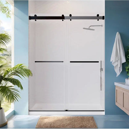 iBath Double Sliding Frameless Shower Door 50–54'' W x 76'' H, Matte Black
