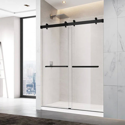 iBath Double Sliding Frameless Shower Door 50–54'' W x 76'' H, Matte Black